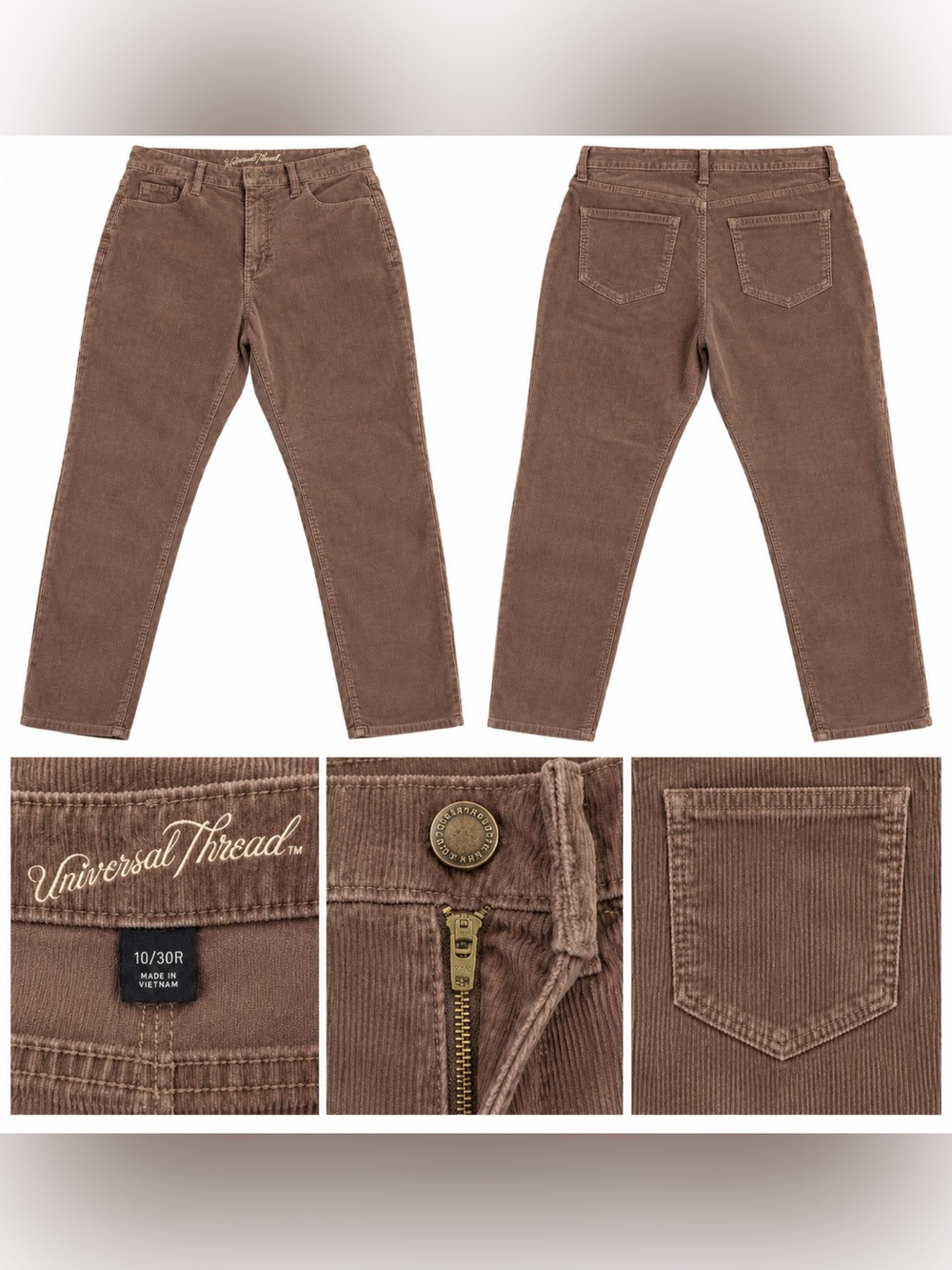 Universal Thread Women’s 10/30R Brown Corduroy High Rise Straight Leg Pants